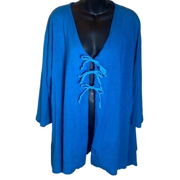 Bryn walker cardigan small blue 3 tie front  top 66% bamboo - Picture 1 of 7